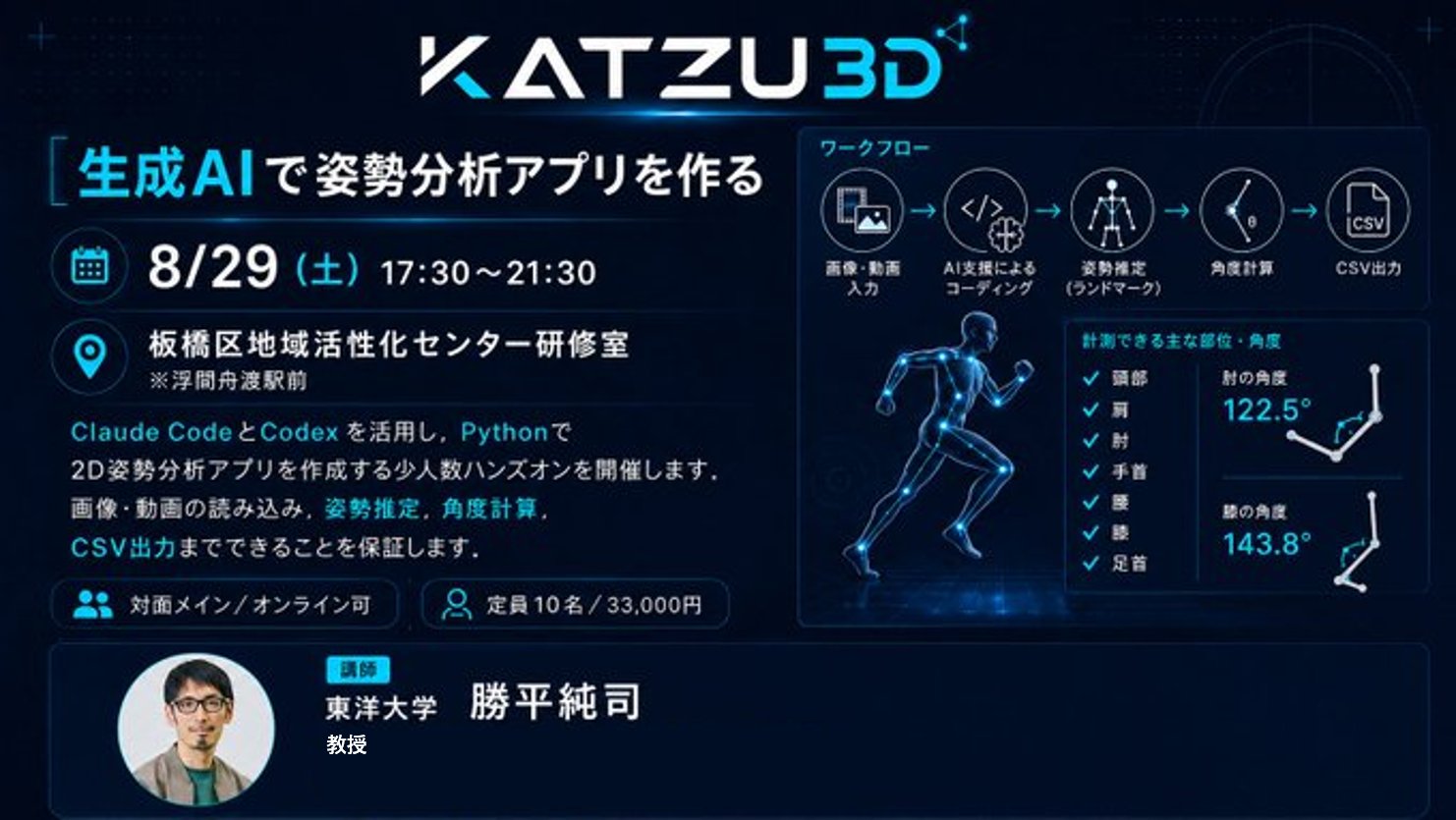 生成AIで姿勢分析アプリを作る — AIコーディングを活用した動作分析ツール作成セミナー